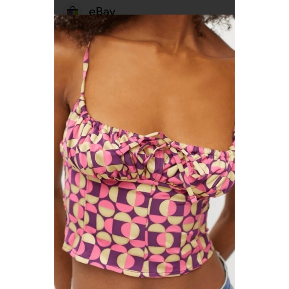 Urban Outfitters Pink Gold Geometric Smocked Bustier Cami Top Small